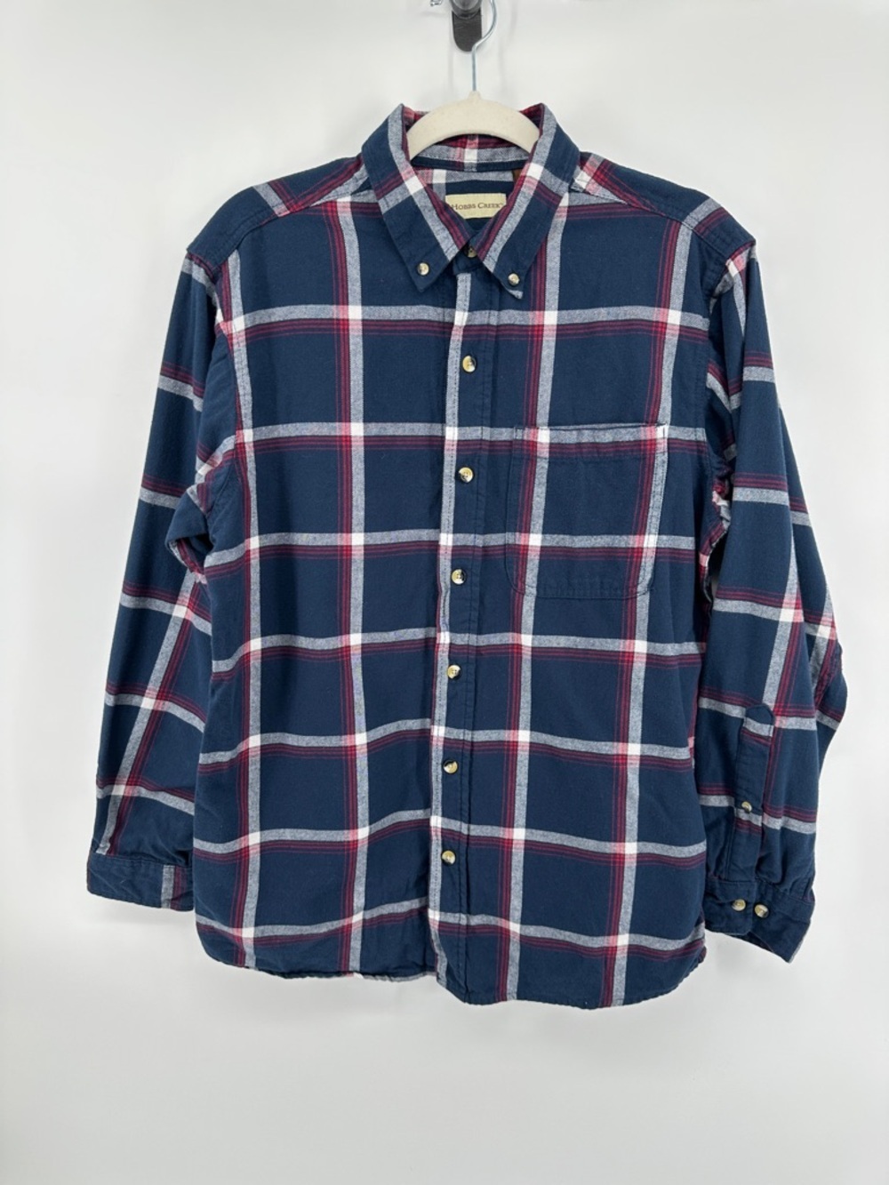 Hobbs Creek Cabincore Preppy Rugged Navy Plaid Button-Down Shirt SzM